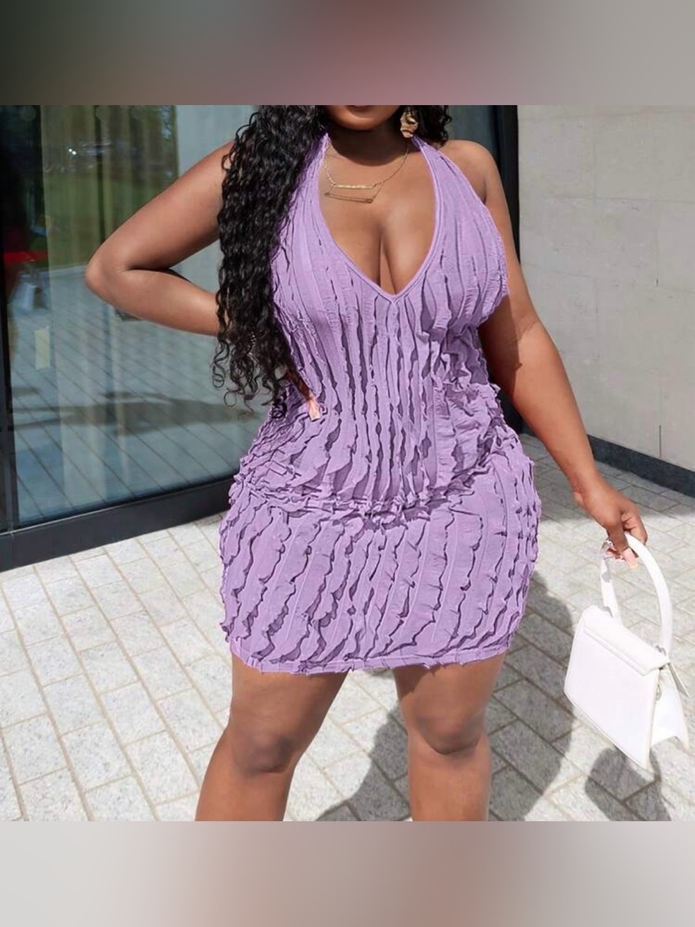 SHEIN Lavender Ruffle Halter Bodycon Mini Dress